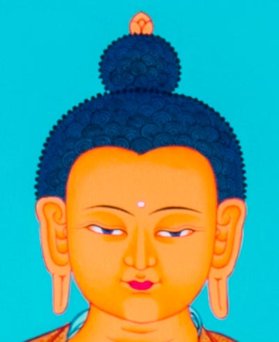 beau visage du Bouddha Shakyamuni d'un thangka peint à la main. 